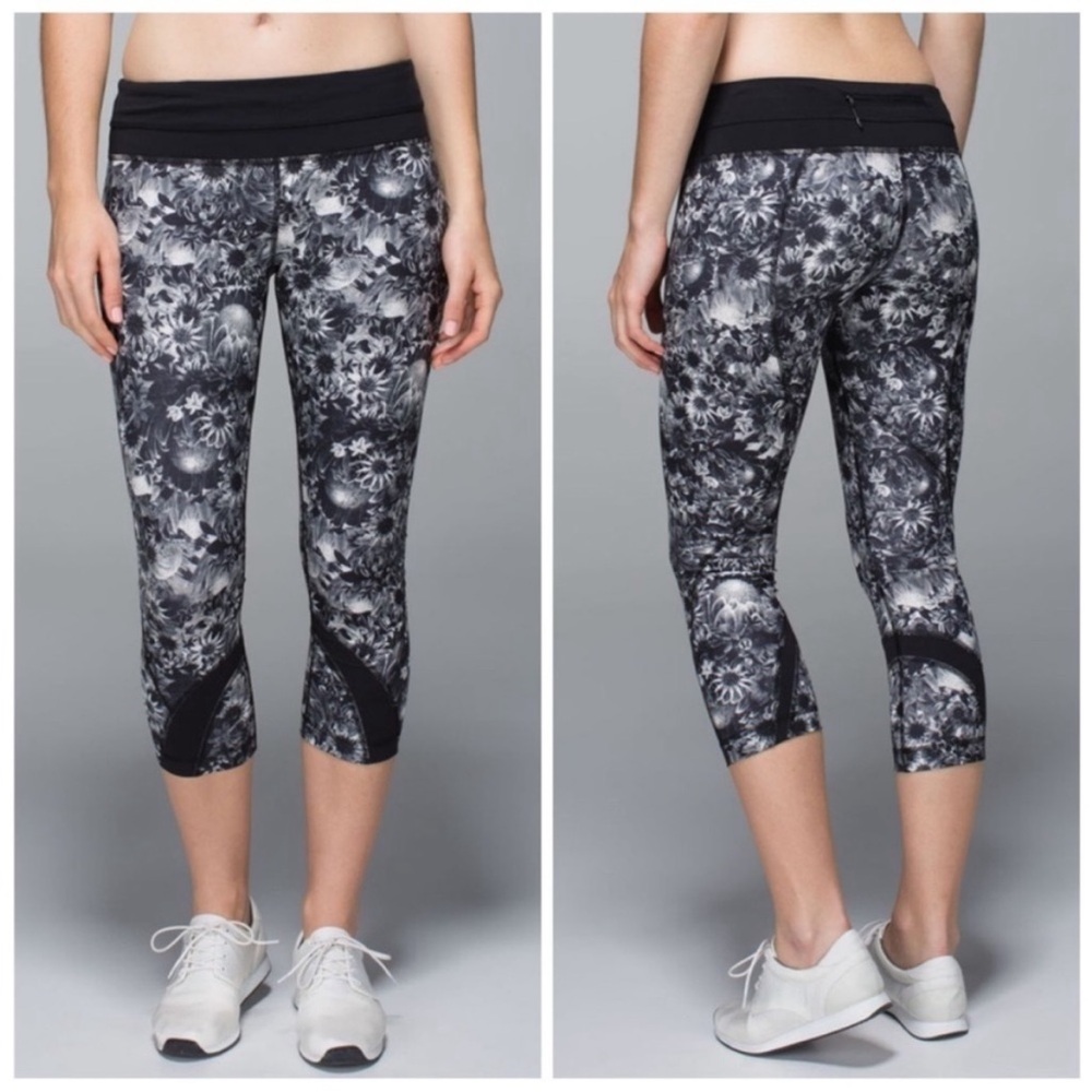 Lululemon Run Inspire Crop II All Luxtreme Flowabunga Black Angel Wing Leggings